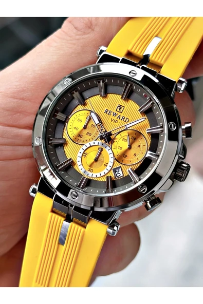 Reward Sarı Renk Spor Silikon Kordon Fonksiyonlu Garantili Erkek Kol Saati + BİLEKLİK ürün görseli 1