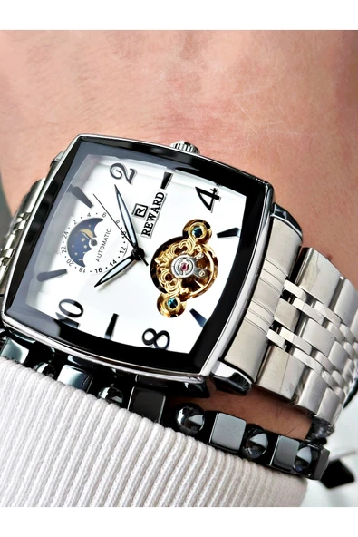 Reward Gümüş Renk Kare Mekanizma Otomatik Kurmalı Erkek Kol Saati + BİLEKLİK ürün görseli 1