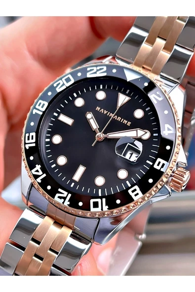 Navimarine Rosegold-gümüş Renk Çelik Kordon Tasarım Kasa Erkek Kol Saati Bileklik Hediyeli ürün görseli 1