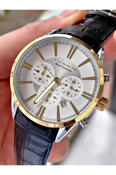 Navimarine Siyah Renk Deri Kordon Erkek Kol Saati Bileklik Hediyeli - Resim 2