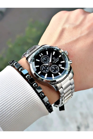 Reward Gümüş Renk Fonksiyonlu Çelik Kordon Erkek Kol Saati + BİLEKLİK HEDİYELİ - Resim 2