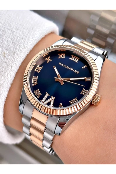 Navimarine Rosegold-gümüş Renk Çelik Kordon Kadın Kol Saati Bileklik Hediyeli ürün görseli 1