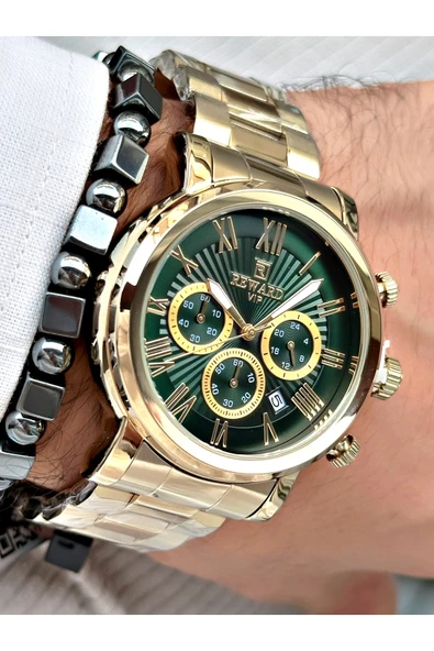 Reward Altın Renk Fonksiyonlar Aktif Çelik Kordon 3 ATM Su Geçirmez Erkek Kol Saati + BİLEKLİK ürün görseli 1