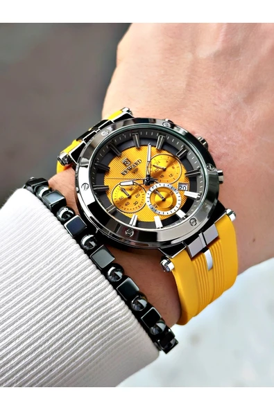 Reward Sarı Renk Spor Silikon Kordon Fonksiyonlu Garantili Erkek Kol Saati + BİLEKLİK - Resim 3