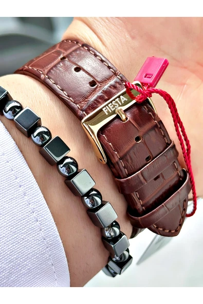 Fiesta Kahve Renk Roma Rakamlı Çelik Kasa Business Erkek Kol Saati + BİLEKLİK - Resim 4