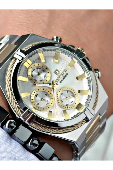 Reward Altın Gümüş Renk Fonksiyonlar Aktif Çelik Kordon Erkek Kol Saati + BİLEKLİK HEDİYELİ ürün görseli 1