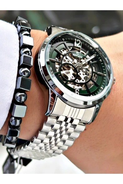 Reward Gümüş Renk Yeşil Kadran Otomatik Business Erkek Kol Saati + BİLEKLİK HEDİYELİ ürün görseli 1