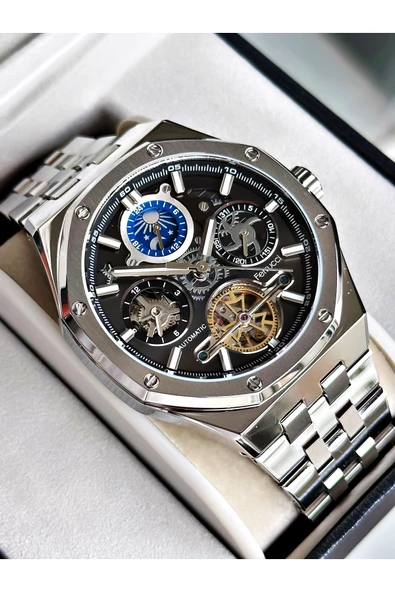 Ferrucci Gümüş Renk Mekanizma Lüx Business Model Otomatik Mekanizma Erkek Kol Saati + BİLEKLİK - Resim 3