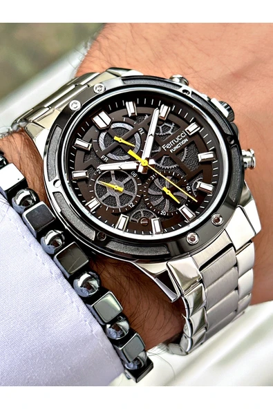 Ferrucci Gümüş Renk Fonksiyonlar Aktif Spor Çelik Kordon Erkek Kol Saati + BİLEKLİK - Resim 3