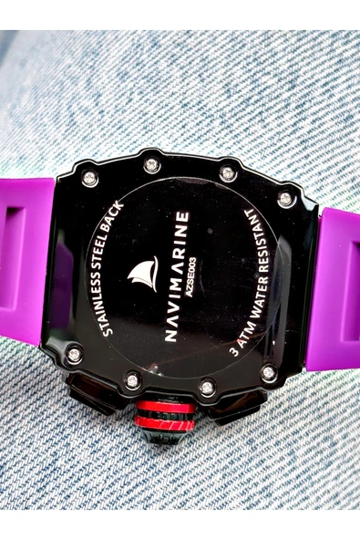 Navimarine Mor Renk Fonksiyonlu Spor Silikon Kare Erkek Kol Saati + BİLEKLİK HEDİYELİ - Resim 6