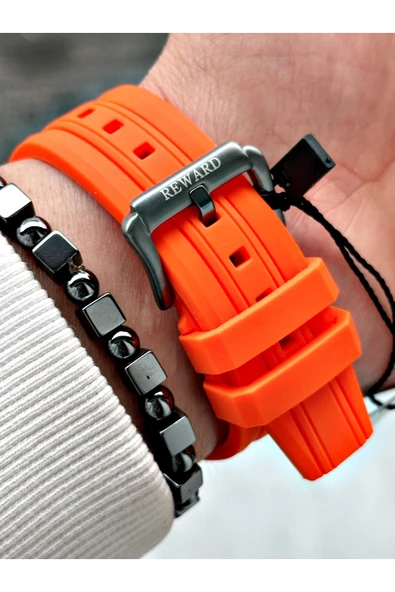 Reward Turuncu Renk Kare Spor Fonksiyonlar Aktif Erkek Kol Saati + BİLEKLİK - Resim 4