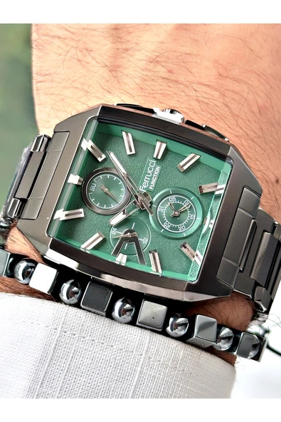 Ferrucci Füme Renk Kare Fonksiyonlu  Erkek Kol Saati + BİLEKLİK HEDİYELİ ürün görseli 1