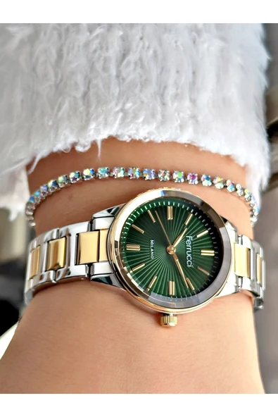 Ferrucci Altın Gümüş Renk Sade Model Klasik  Garantili Kadın Kol Saati + BİLEKLİK - Resim 3