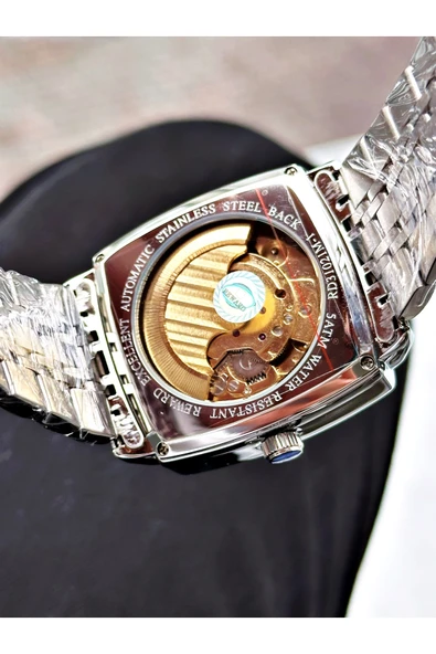 Reward Gümüş Renk Kare Mekanizma Otomatik Kurmalı Erkek Kol Saati + BİLEKLİK - Resim 5