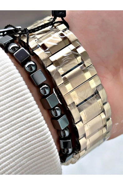 Reward Altın Renk Çelik Kordon Business Kasa Kordon Çelik Erkek Kol Saati + BİLEKLİK - Resim 4