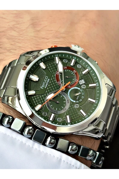 Ferrucci Gümüş Renk Fonksiyonlar Aktif Orijinal Çelik Kordon Erkek Kol Saati + BİLEKLİK HEDİYELİ ürün görseli 1