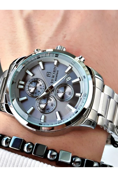 Reward Gümüş Renk Fonksiyonlu Çelik Kordon Erkek Kol Saati + BİLEKLİK HEDİYELİ ürün görseli 1