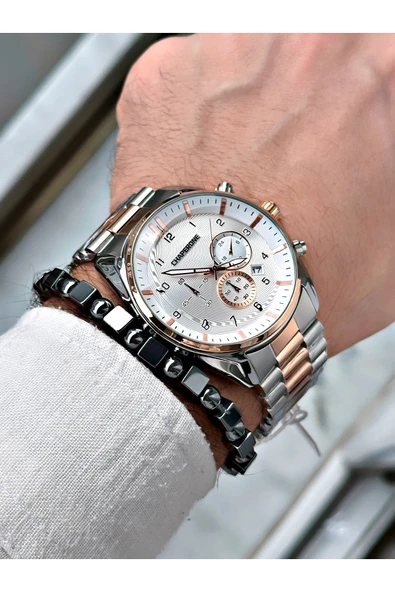 Chaperone Rose Gri Renk Fonksiyonlar Aktif Çelik Kordon  Erkek Kol Saati + BİLEKLİK HEDİYELİ By Reward - Resim 2