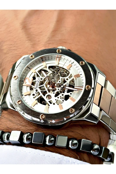 Ferrucci Bronz Gümüş Renk Business Otomatik  Mekanizma Erkek Kol Saati + BİLEKLİK - Resim 4
