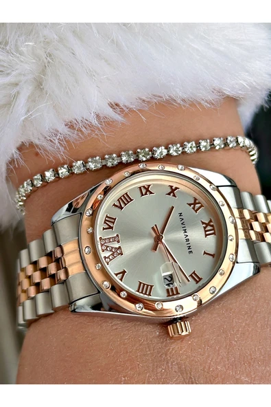 Navimarine Gümüş Renk Çelik Kordon Kadın Kol Saati + Bileklik Hediyeli - Resim 2