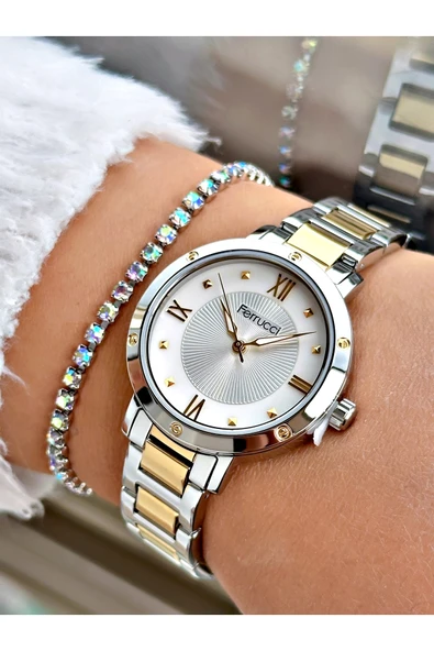 Ferrucci Gümüş Gold Renk Roma Rakamlı Sade Model  Erkek Kol Saati + BİLEKLİK ürün görseli 1