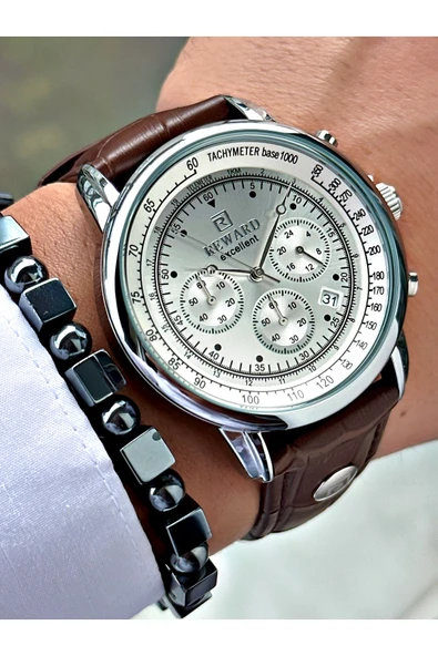 Reward Kahverengi Deri Kordon Pilli Orjinal Business Kilit Erkek Kol Saati + BİLEKLİK HEDİYELİ ürün görseli 1