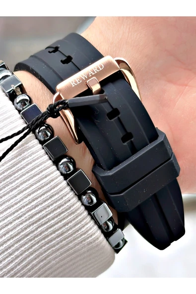Reward Siyah Renk Spor Silikon Kordon Fonksiyonlu Garantili Erkek Kol Saati + BİLEKLİK - Resim 5