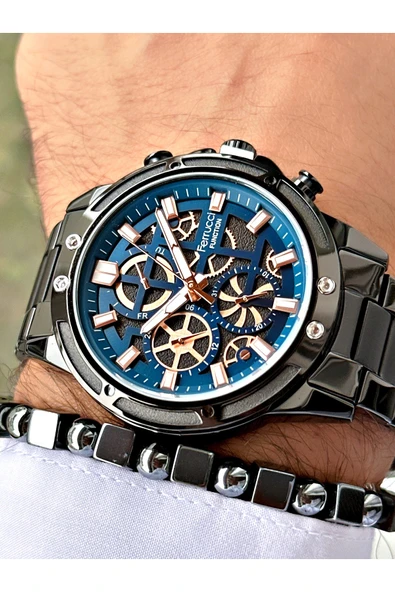 Ferrucci Siyah Renk Fonksiyonlar Aktif Spor Çelik Kordon Erkek Kol Saati + BİLEKLİK ürün görseli 1