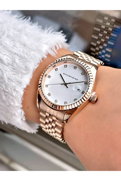 Navimarine Bakır Renk Şık Tasarım Çelik Kordon Kadın Kol Saati Bileklik Hediyeli - Resim 2