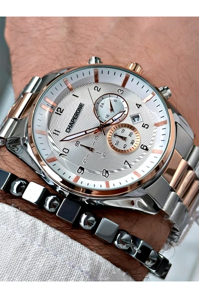 Chaperone Rose Gri Renk Fonksiyonlar Aktif Çelik Kordon  Erkek Kol Saati + BİLEKLİK HEDİYELİ By Reward ürün görseli 1