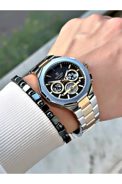 Reward Altın Gümüş Renk Fonksiyonlu Çelik Kordon Erkek Kol Saati + BİLEKLİK HEDİYELİ - Resim 2