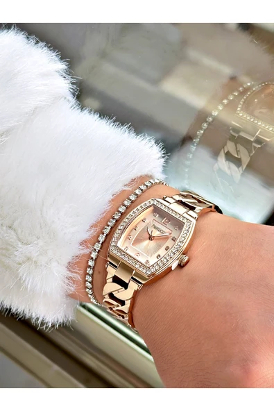 Ferrucci Rose Gold Renk Zincir Model Çelik Kordon Kadın Kol Saati + BİLEKLİK HEDİYELİ - Resim 2