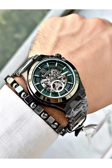 Reward Siyah Renk Çelik Kasa kordon  Mekanizma Lüx Erkek Kol Saati + BİLEKLİK - Resim 3