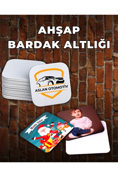 5 ADET Bardak Altlığı Kare 9,5cm  Ahşap Bardak Altlığı - Mug - Kupa Bardak Altlığı ürün görseli 1