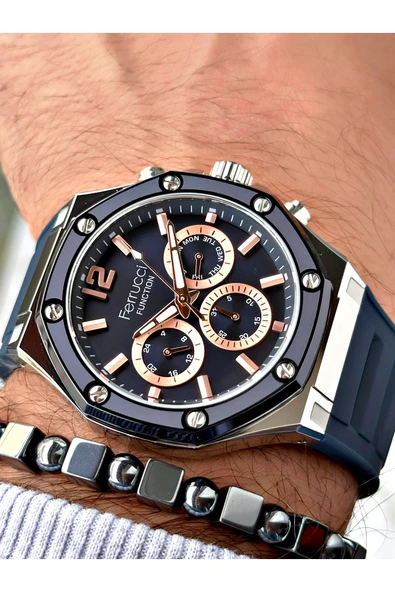 Ferrucci Lacivert Renk Silikon Spor  Erkek Kol Saati + BİLEKLİK HEDİYELİ ürün görseli 1