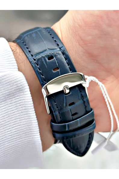 Chaperone Lacivert Renk Deri Kordon Fonksiyonlar Aktif Erkek Kol Saati + BİLEKLİK HEDİYELİ By Reward - Resim 5