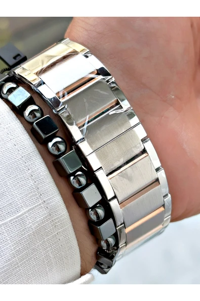 Reward Gümüş Renk Büyük Kasa Çelik Kordon  Erkek Kol Saati + BİLEKLİK - Resim 5