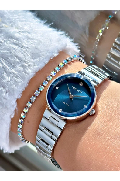 Ferrucci Gümüş Renk Klasik Model  Çelik Kordon Kadın Kol Saati + BİLEKLİK ürün görseli 1