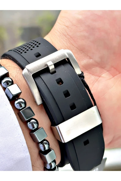 Ferrucci Siyah Renk Silikon Fonksiyonlar Aktif Spor Erkek Kol Saati + BİLEKLİK - Resim 5