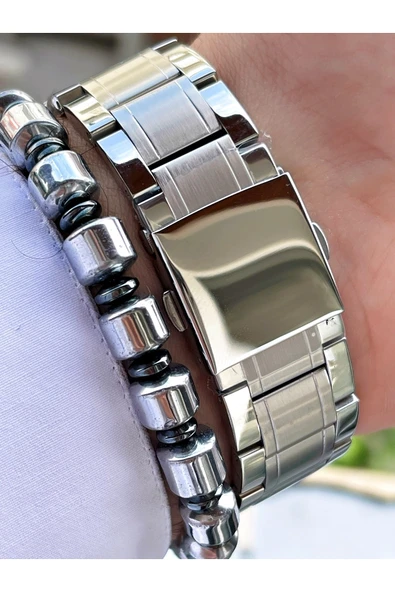 Ferrucci Gümüş Renk Silver Kadran Fonksiyonlar Aktif Erkek Kol Saati Bileklik Hediyeli - Resim 4