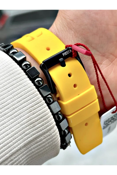 Fiesta Sarı Renk Silikon Fonksiyonlu Çelik Kasa Business Erkek Kol Saati + BİLEKLİK - Resim 4
