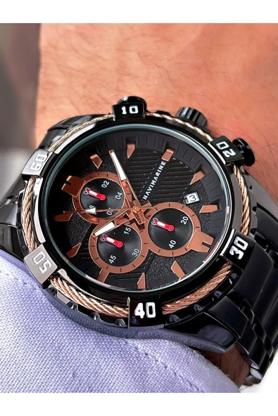 Navimarine Siyah Renk Çelik Kordon Erkek Kol Saati Bileklik Hediyeli ürün görseli 1