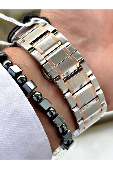 Ferrucci Gümüş Renk Otomatik Kare Business  Mekanizma Erkek Kol Saati + BİLEKLİK - Resim 7