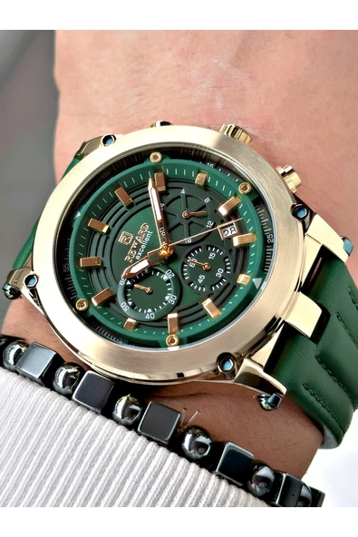 Reward Yeşil Renk Deri Kordon Çelik Kasa Fonksiyonlu Erkek Kol Saati + BİLEKLİK ürün görseli 1