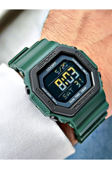 Cockpit Silikon Kordon 5 ATM Su Geçirmez Alarmlı Işıklı Kronometreli Dijital Erkek Kol Saati ürün görseli 1