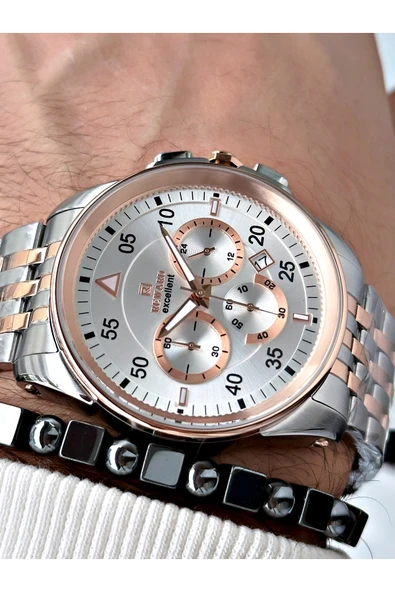 Reward Rose Gold Gümüş Renk Dakika Göstergeli Kasa Kordon Çelik Erkek Kol Saati + BİLEKLİK HEDİYELİ ürün görseli 1