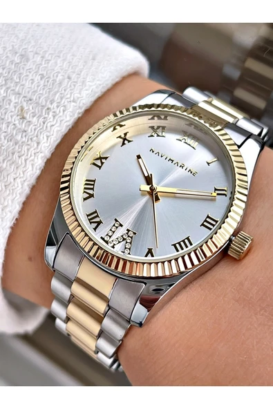 Navimarine Altın-gümüş Renk Çelik Kordon Kadın Kol Saati Bileklik Hediyeli ürün görseli 1