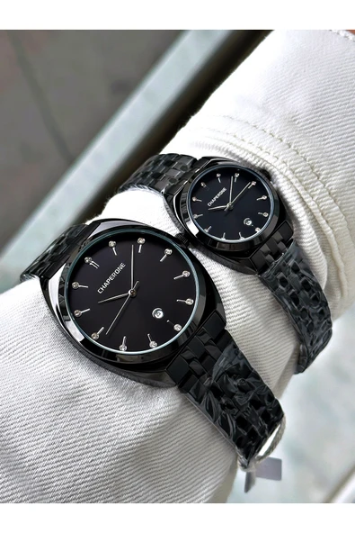 Chaperone Siyah Renk Bay Çift Sevgili Kol Saati Orijinal Garantili + BİLEKLİK By REWARD - Resim 3