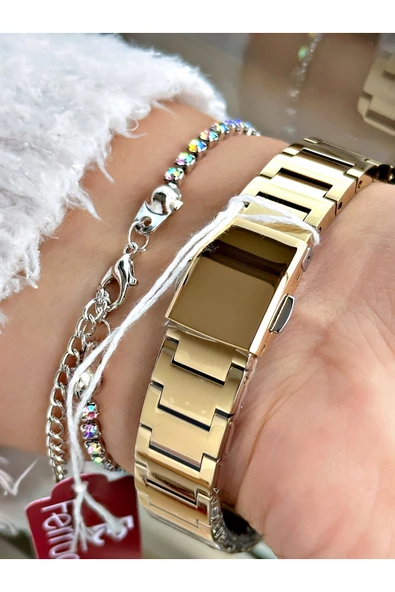 Ferrucci Altın Renk Taşlı Model Sade  Kadın Kol Saati + BİLEKLİK - Resim 3