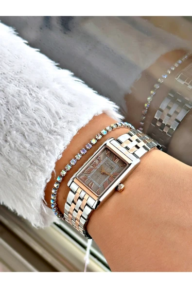 Ferrucci Rose Gold Silver Kare Model Roma Rakamlı Çelik Kordon Kadın Kol Saati + BİLEKLİK - Resim 2
